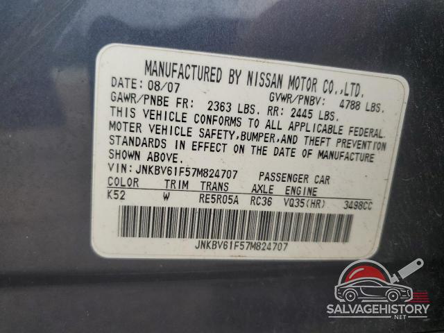 JNKBV61F57M824707 2007 INFINITI G35 photo no. 12