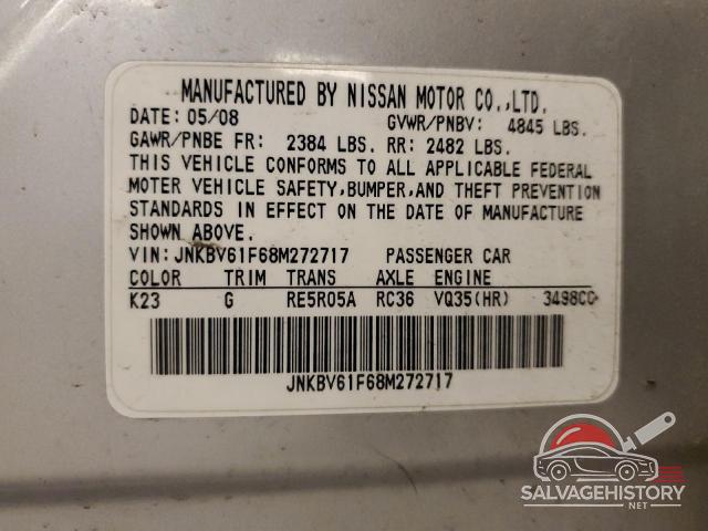JNKBV61F68M272717 2008 INFINITI G35 photo no. 12