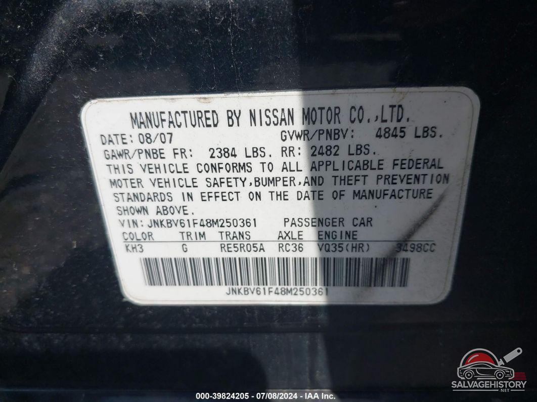 JNKBV61F48M250361 2008 INFINITI G35X photo no. 9