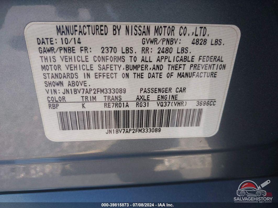 JN1BV7AP2FM333089 2015 INFINITI Q50 photo no. 9