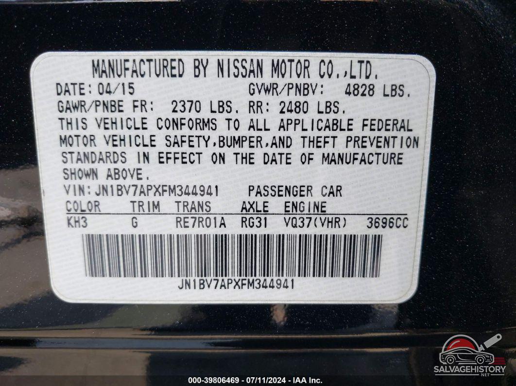 JN1BV7APXFM344941 2015 INFINITI Q50 photo no. 9