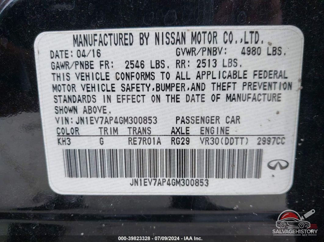 JN1EV7AP4GM300853 2016 INFINITI Q50 photo no. 9