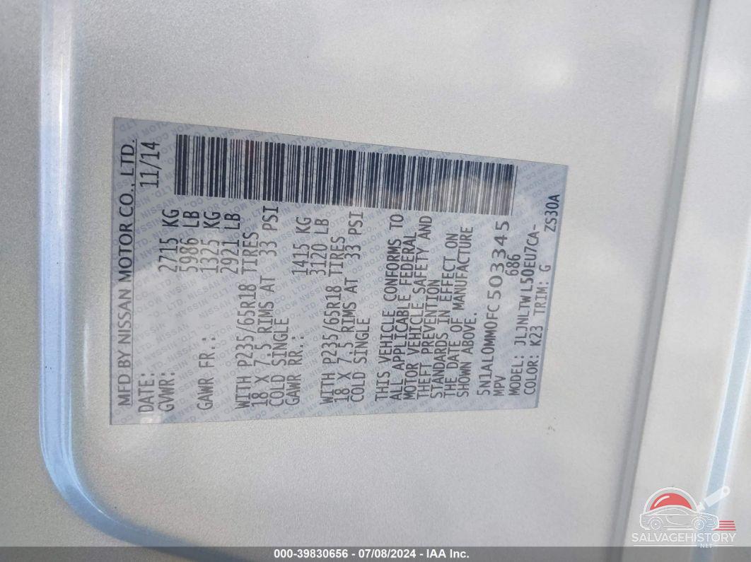 5N1AL0MM0FC503345 2015 INFINITI QX60 photo no. 9