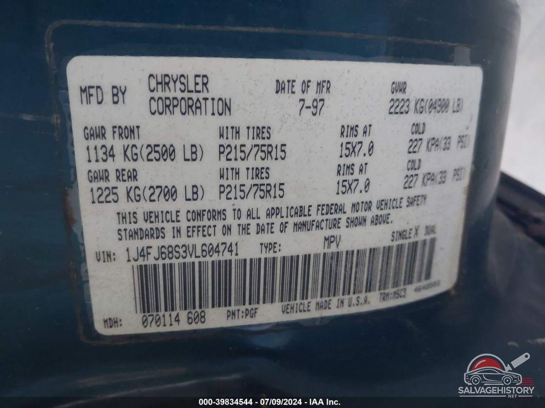 1J4FJ68S3VL604741 1997 JEEP CHEROKEE photo no. 9