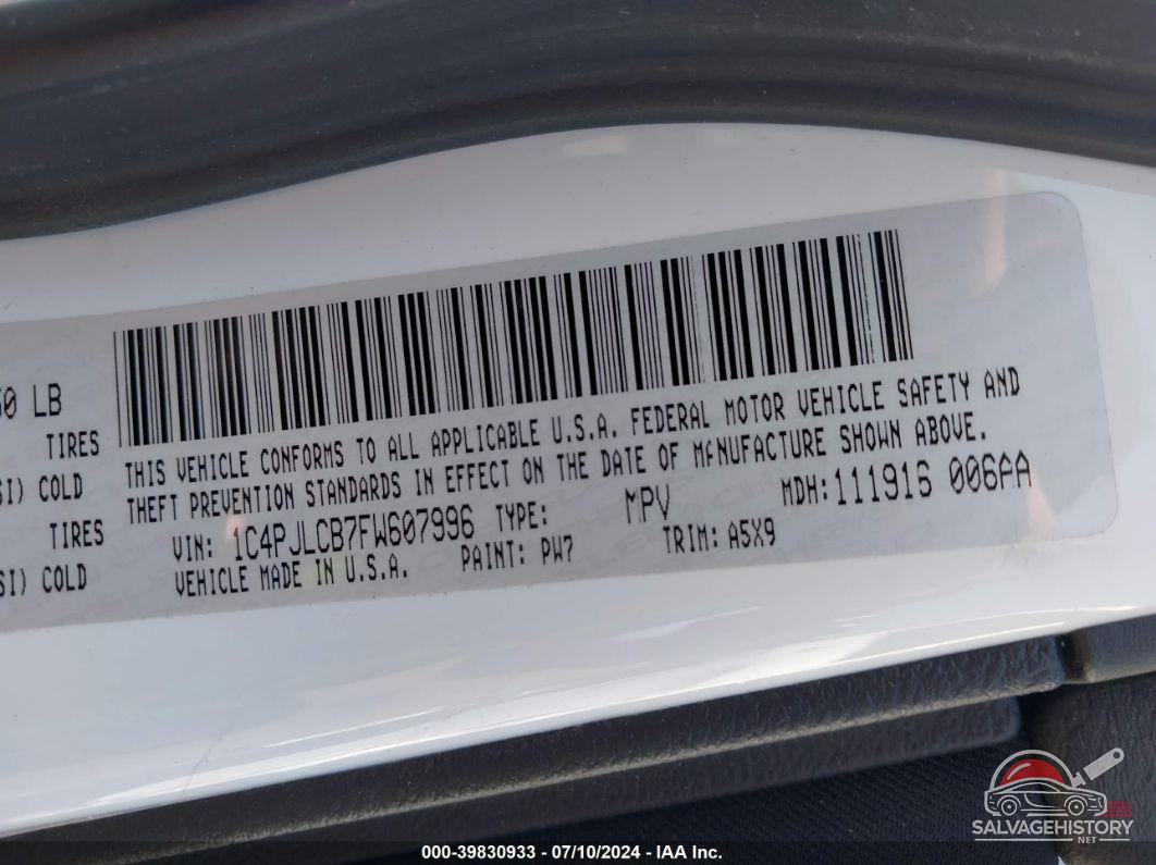 1C4PJLCB7FW607996 2015 JEEP CHEROKEE photo no. 9