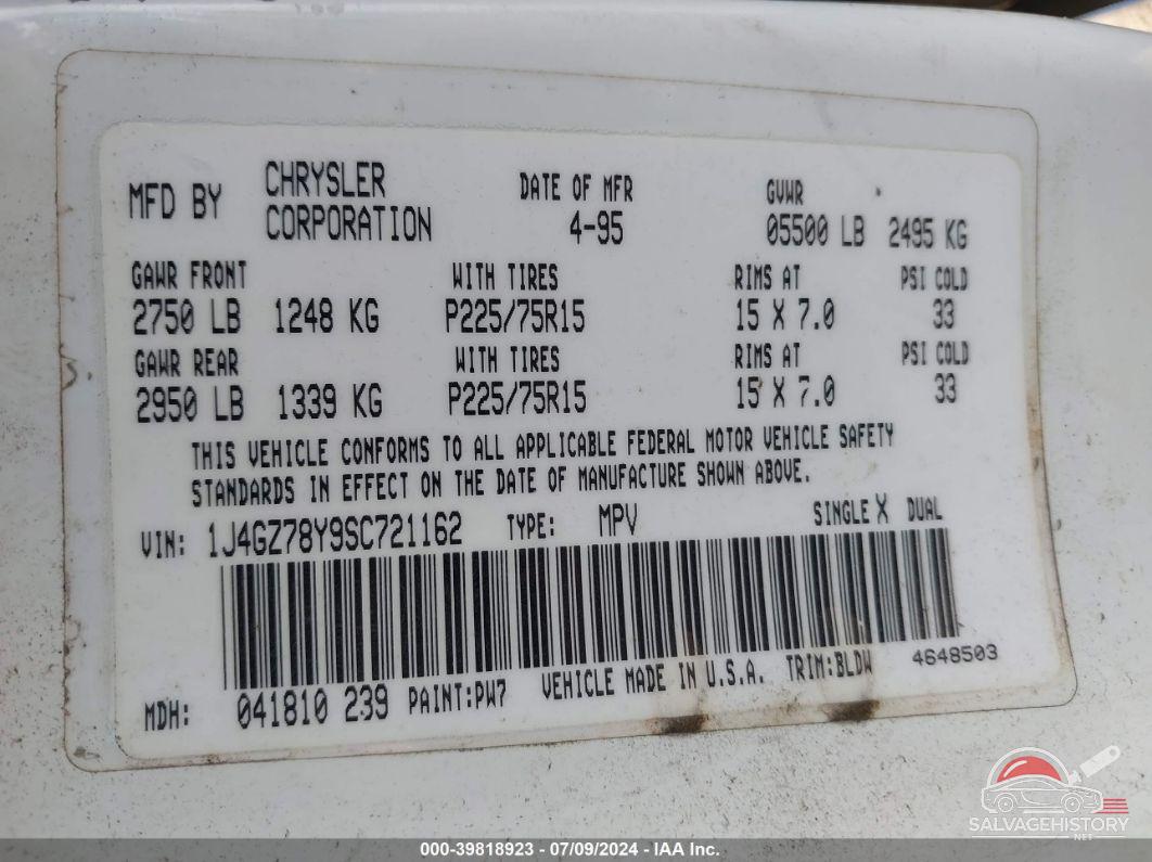 1J4GZ78Y9SC721162 1995 JEEP GRAND CHEROKEE photo no. 9