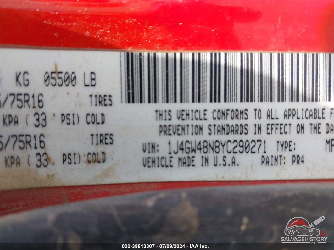 1J4GW48N8YC290271 2000 JEEP GRAND CHEROKEE photo no. 9