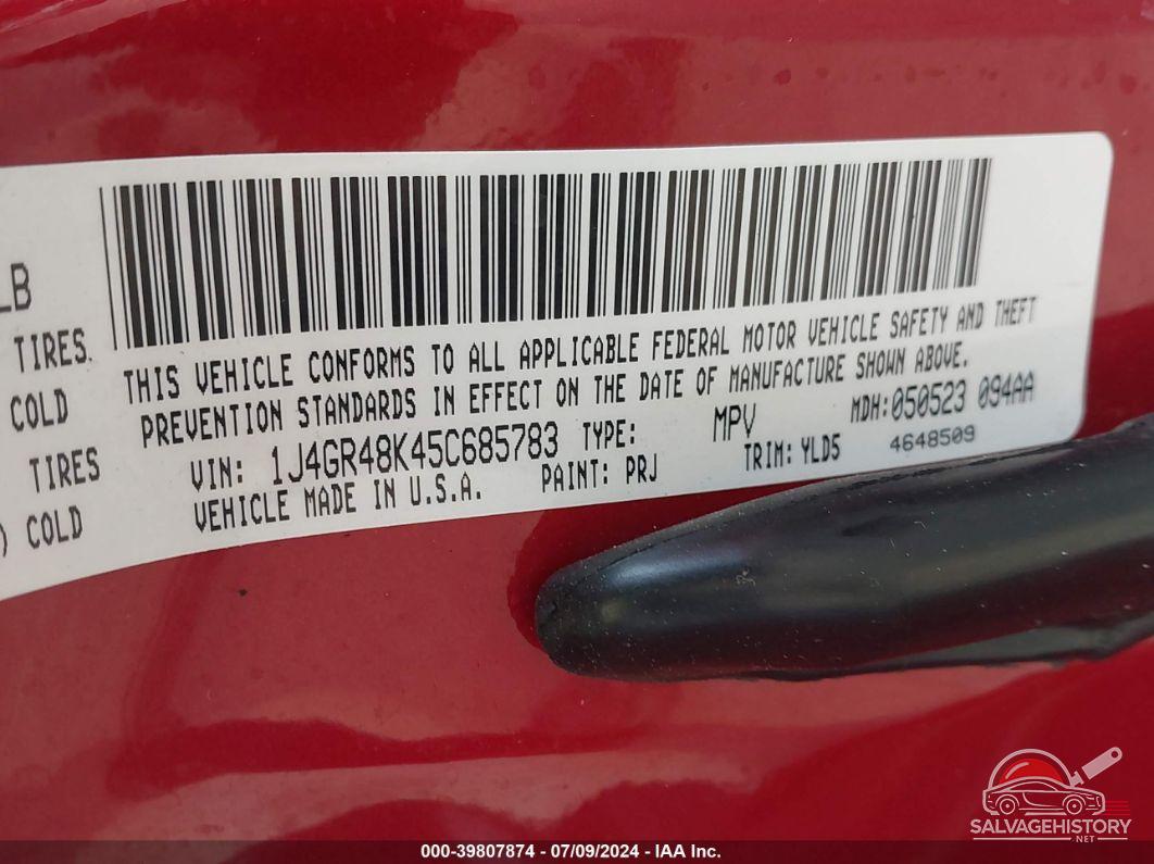 1J4GR48K45C685783 2005 JEEP GRAND CHEROKEE photo no. 9