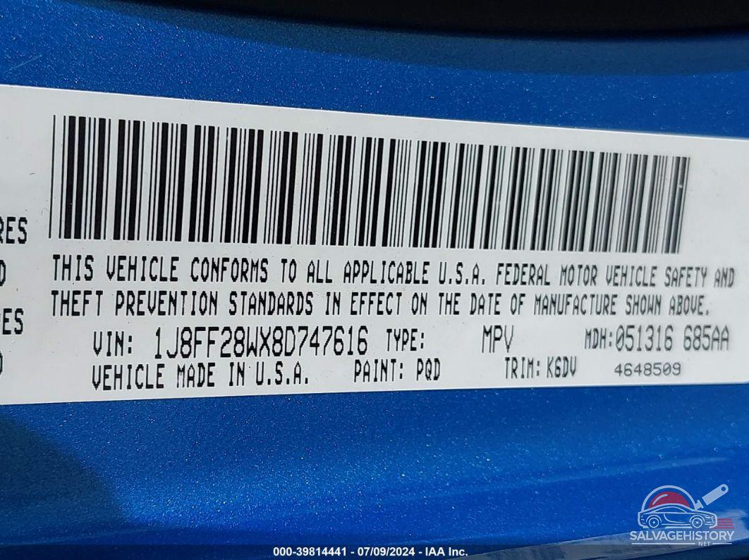 1J8FF28WX8D747616 2008 JEEP PATRIOT photo no. 9