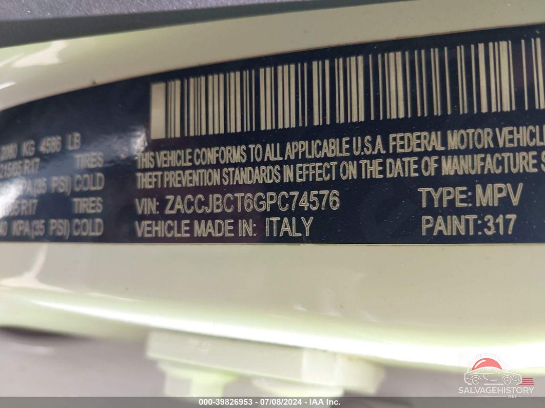 ZACCJBCT6GPC74576 2016 JEEP RENEGADE photo no. 9