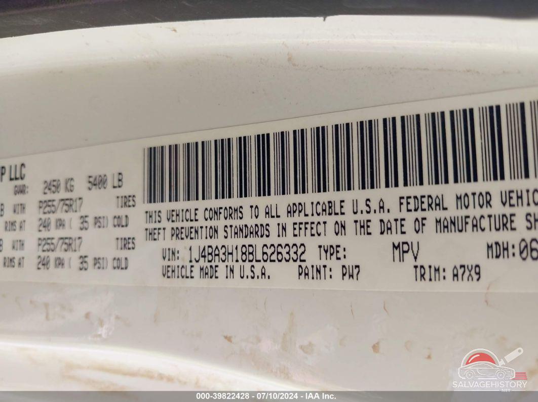 1J4BA3H18BL626332 2011 JEEP WRANGLER UNLIMITED photo no. 9