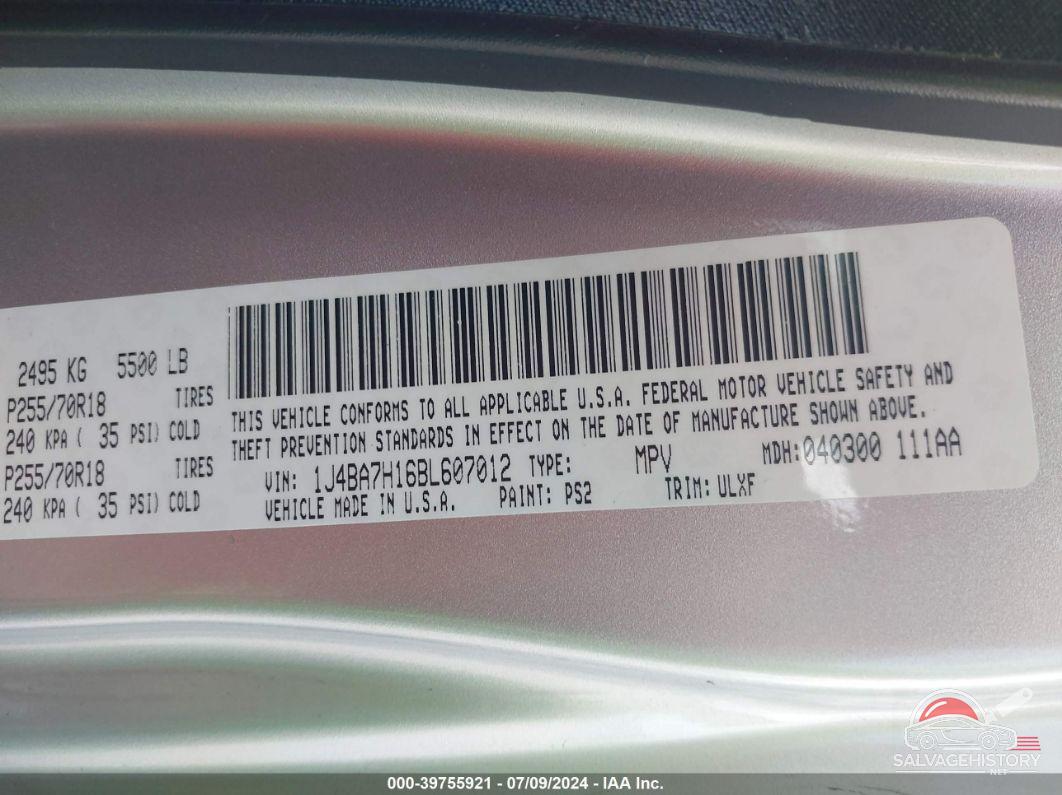 1J4BA7H16BL607012 2011 JEEP WRANGLER UNLIMITED photo no. 9