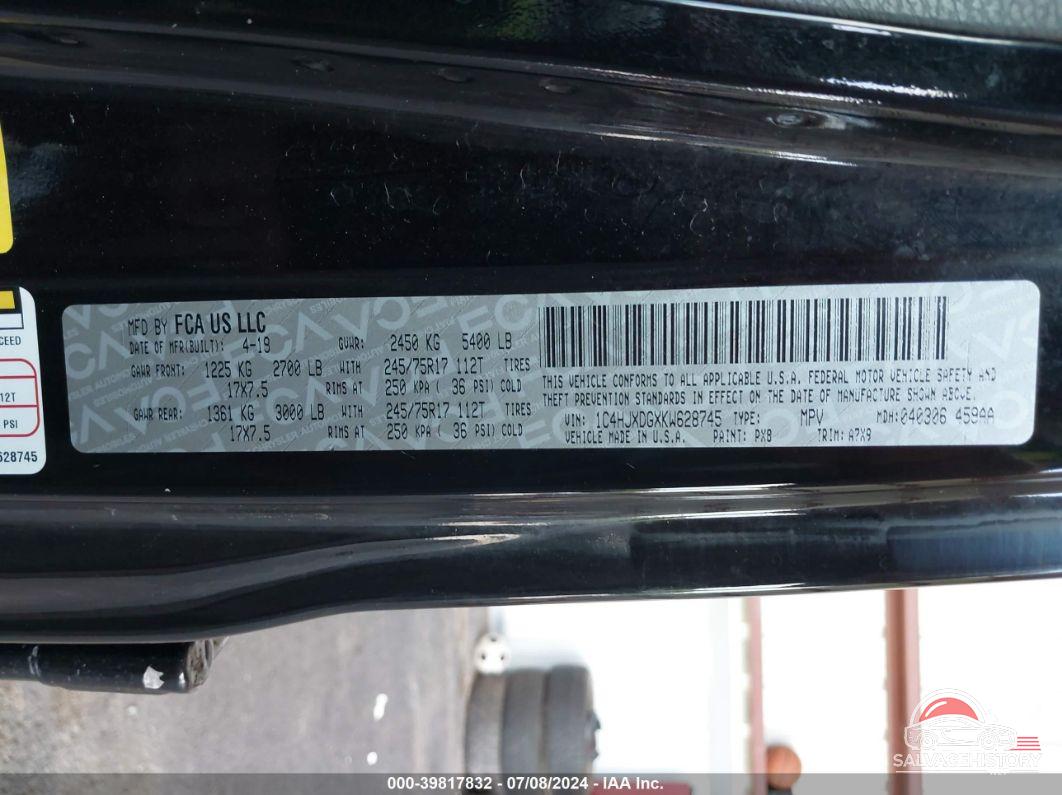 1C4HJXDGXKW628745 2019 JEEP WRANGLER UNLIMITED photo no. 9