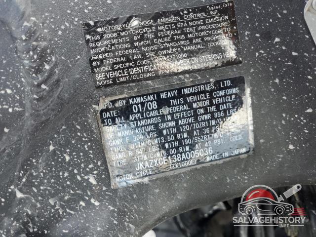 JKAZXCE138A005036 2008 KAWASAKI ZX1000 E photo no. 9
