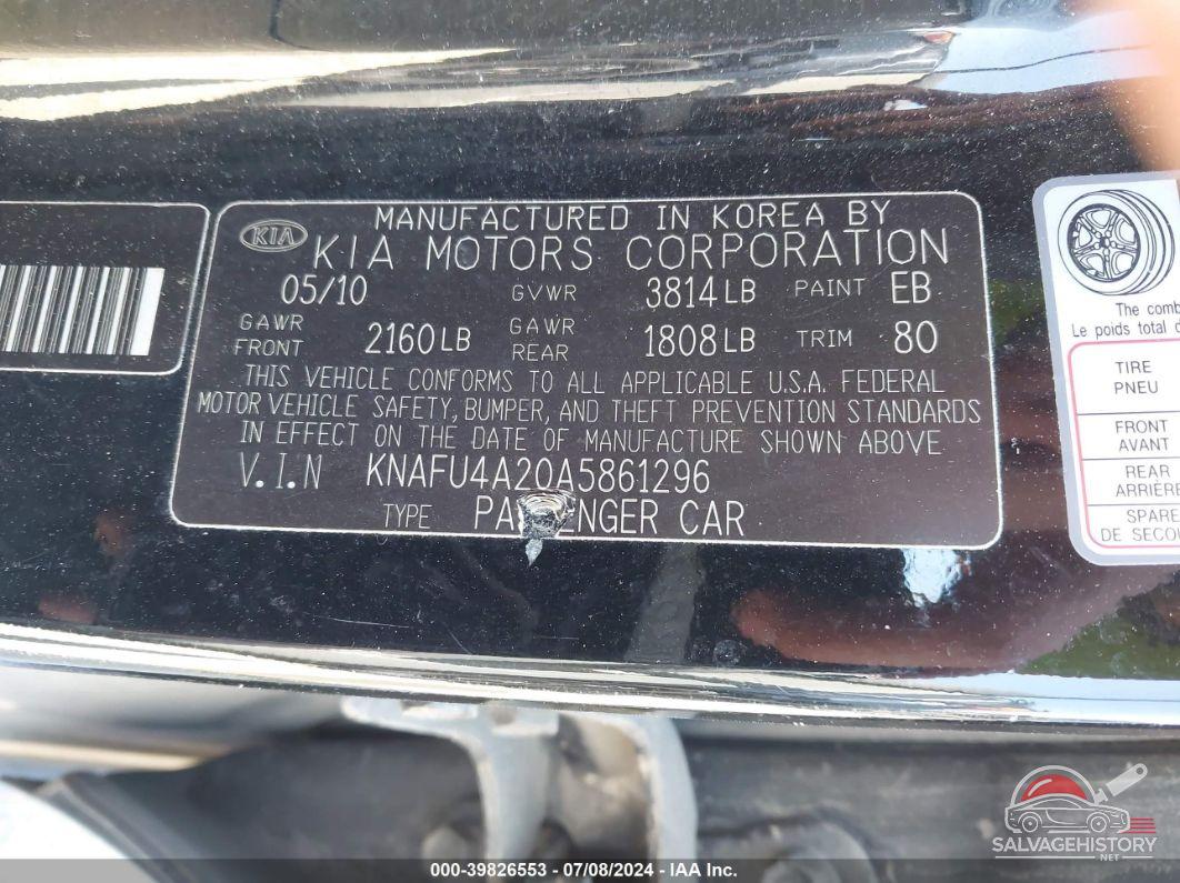 KNAFU4A20A5861296 2010 KIA FORTE photo no. 9