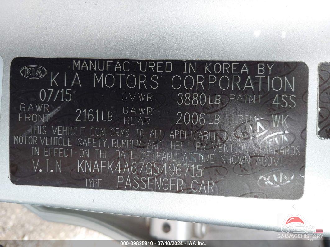 KNAFK4A67G5496715 2016 KIA FORTE photo no. 9