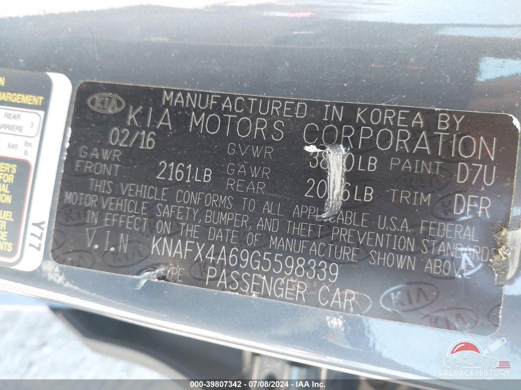 KNAFX4A69G5598339 2016 KIA FORTE photo no. 9