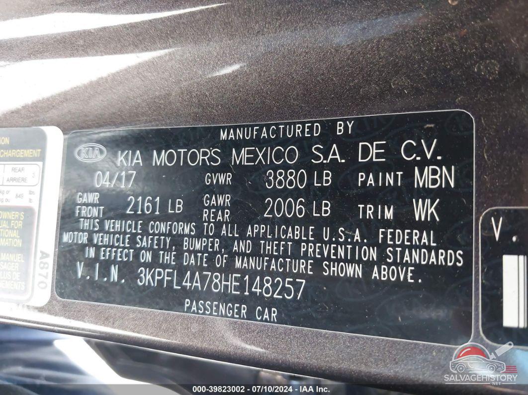 3KPFL4A78HE148257 2017 KIA FORTE photo no. 9