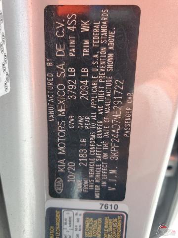 3KPF24AD7ME291722 2021 KIA FORTE photo no. 12