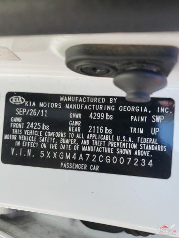 5XXGM4A72CG007234 2012 KIA OPTIMA photo no. 12