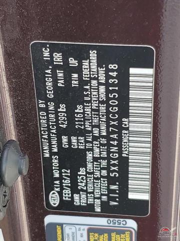 5XXGN4A7XCG051348 2012 KIA OPTIMA photo no. 12