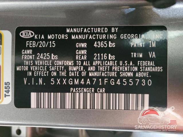 5XXGM4A71FG455730 2015 KIA OPTIMA photo no. 12