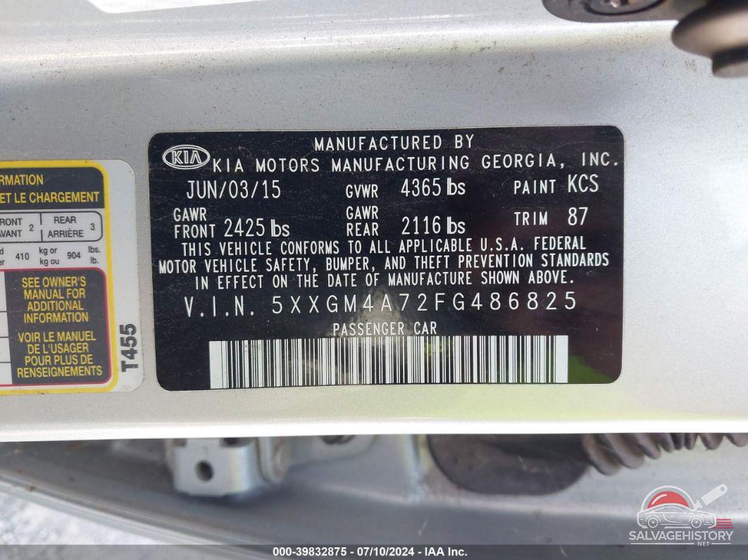 5XXGM4A72FG486825 2015 KIA OPTIMA photo no. 9