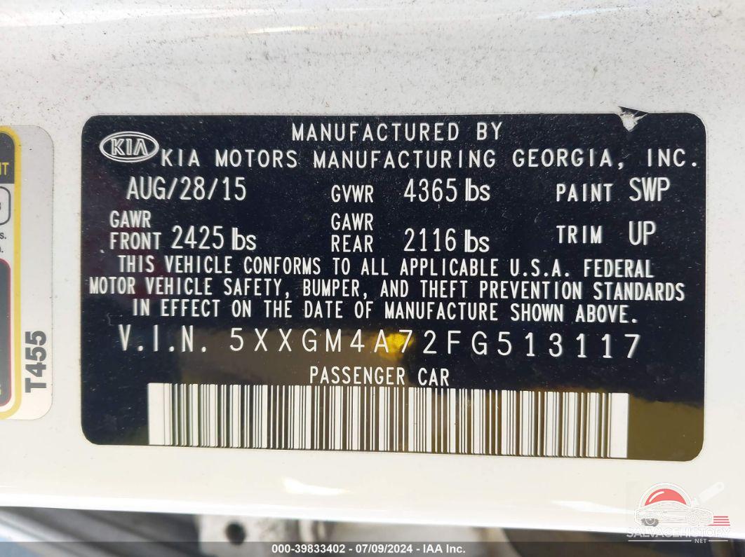 5XXGM4A72FG513117 2015 KIA OPTIMA photo no. 9
