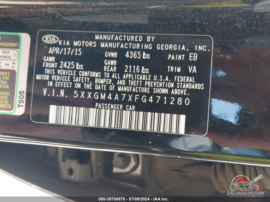 5XXGM4A7XFG471280 2015 KIA OPTIMA photo no. 9