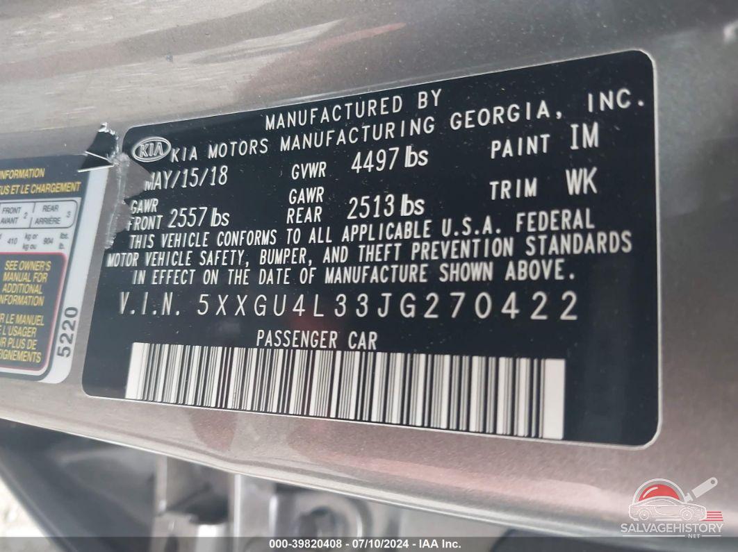 5XXGU4L33JG270422 2018 KIA OPTIMA photo no. 9