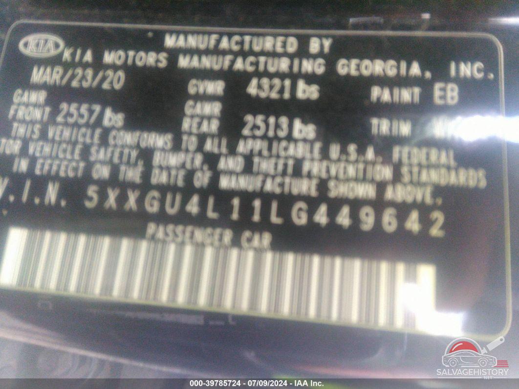 5XXGU4L11LG449642 2020 KIA OPTIMA photo no. 9