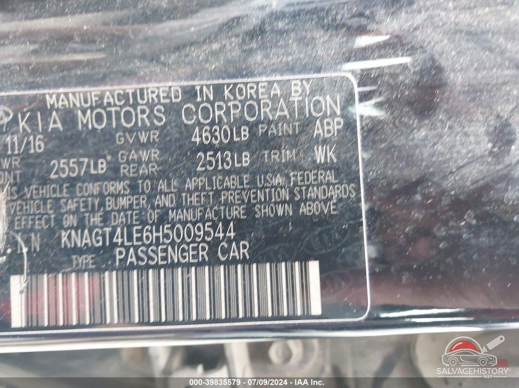 KNAGT4LE6H5009544 2017 KIA OPTIMA HYBRID photo no. 9