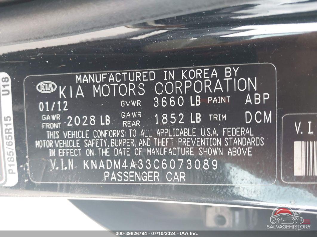 KNADM4A33C6073089 2012 KIA RIO photo no. 9