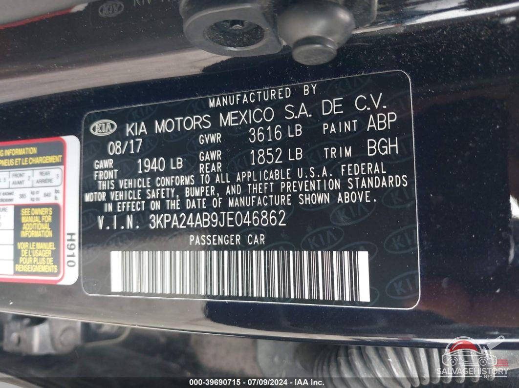 3KPA24AB9JE046862 2018 KIA RIO photo no. 9