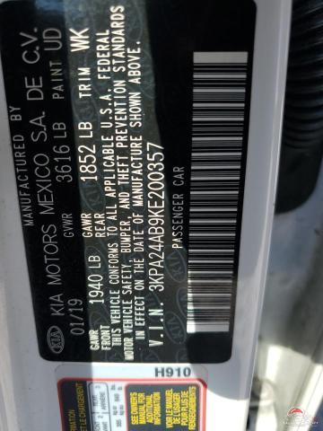 3KPA24AB9KE200357 2019 KIA RIO photo no. 13
