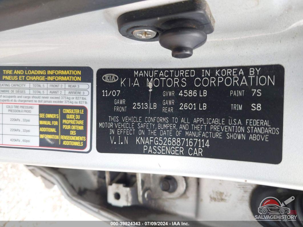 KNAFG526887167114 2008 KIA RONDO photo no. 9