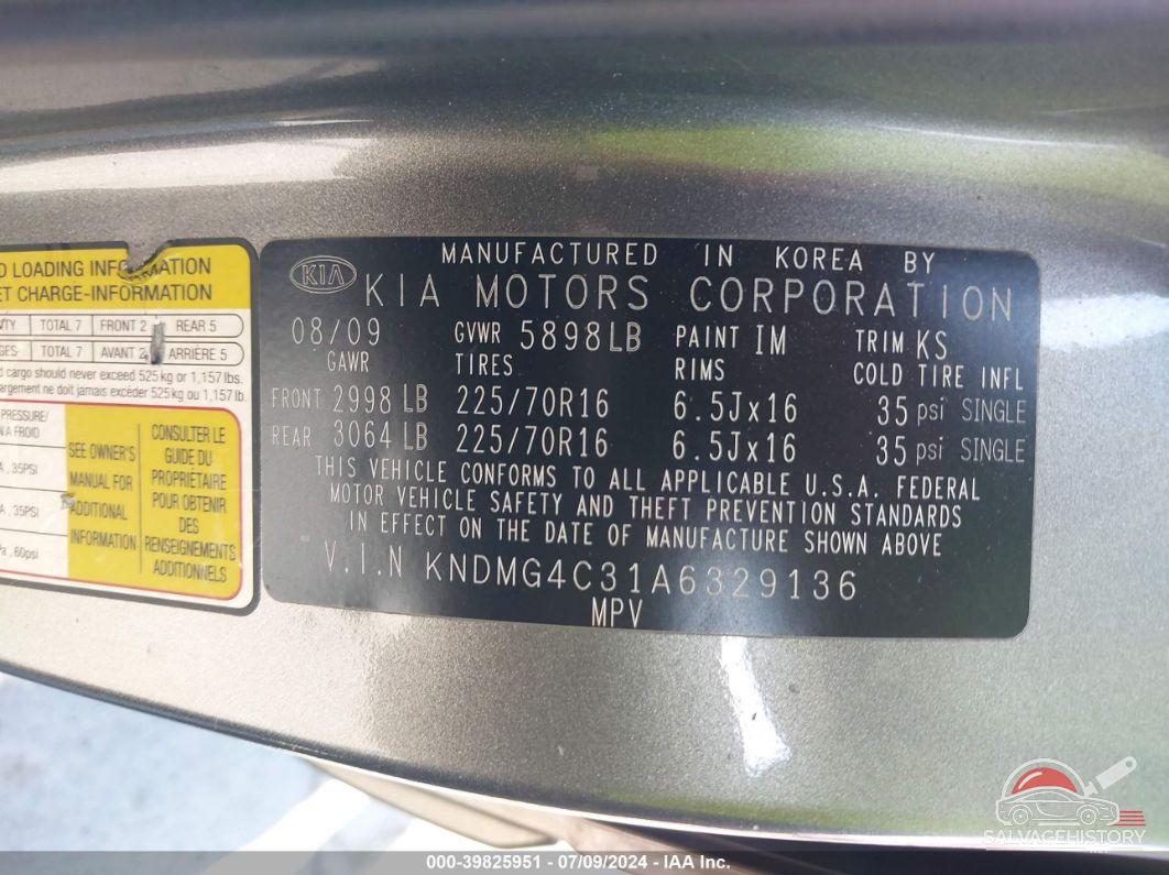 KNDMG4C31A6329136 2010 KIA SEDONA photo no. 9