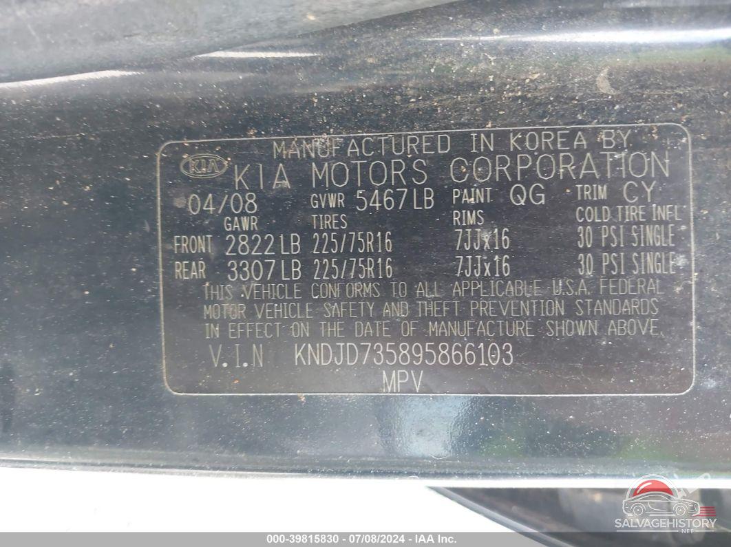 KNDJD735895866103 2009 KIA SORENTO photo no. 9