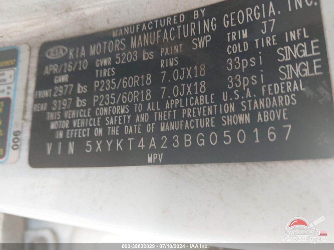 5XYKT4A23BG050167 2011 KIA SORENTO photo no. 9
