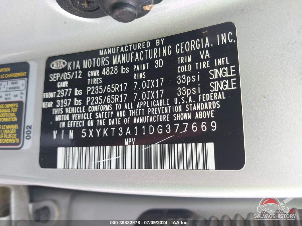 5XYKT3A11DG377669 2013 KIA SORENTO photo no. 9