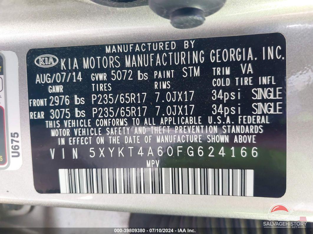 5XYKT4A60FG624166 2015 KIA SORENTO photo no. 9