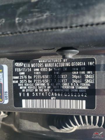 5XYKTCA66FG562542 2015 KIA SORENTO photo no. 12