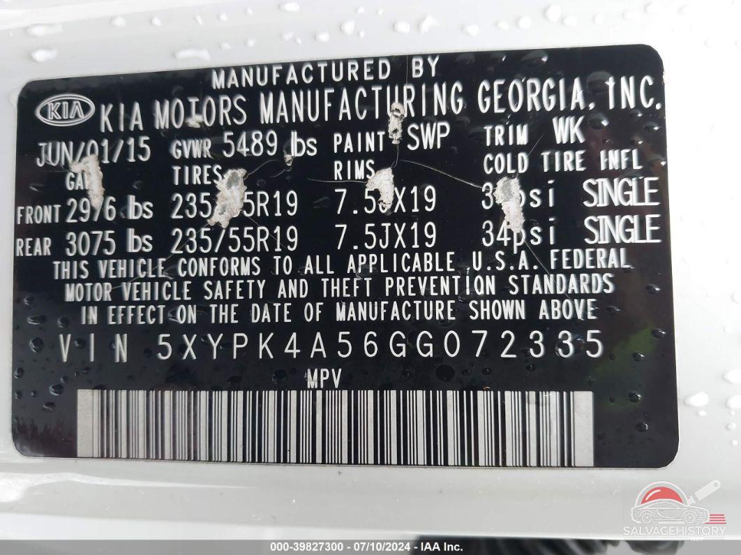 5XYPK4A56GG072335 2016 KIA SORENTO photo no. 9