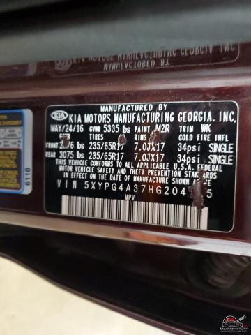5XYPG4A37HG204715 2017 KIA SORENTO photo no. 14