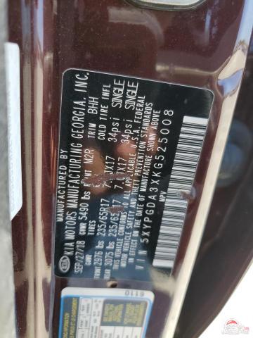 5XYPGDA3XKG525008 2019 KIA SORENTO photo no. 13
