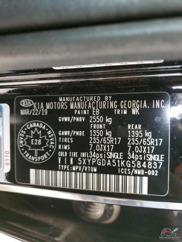 5XYPGDA51KG584837 2019 KIA SORENTO photo no. 14