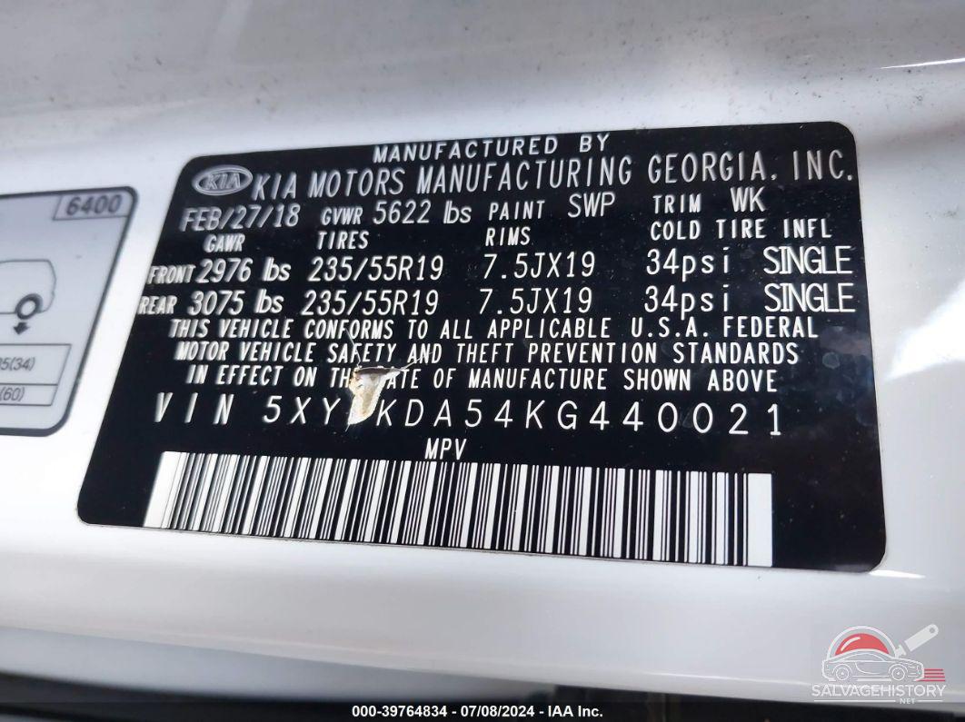 5XYPKDA54KG440021 2019 KIA SORENTO photo no. 9