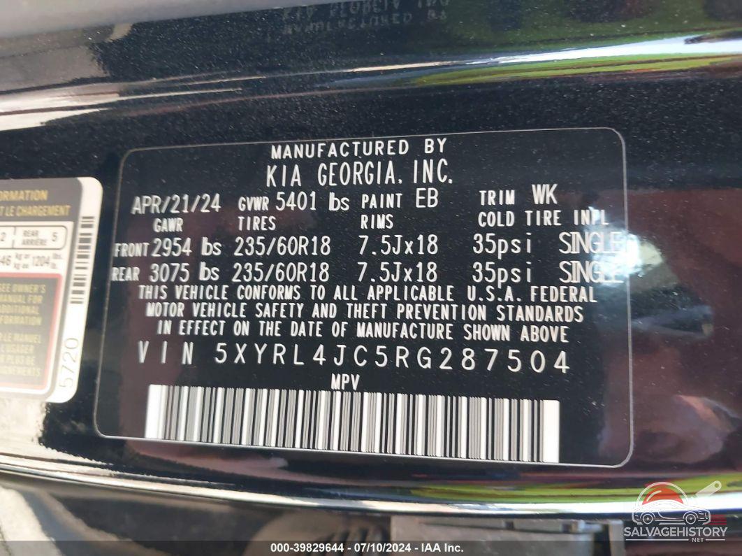 5XYRL4JC5RG287504 2024 KIA SORENTO photo no. 9