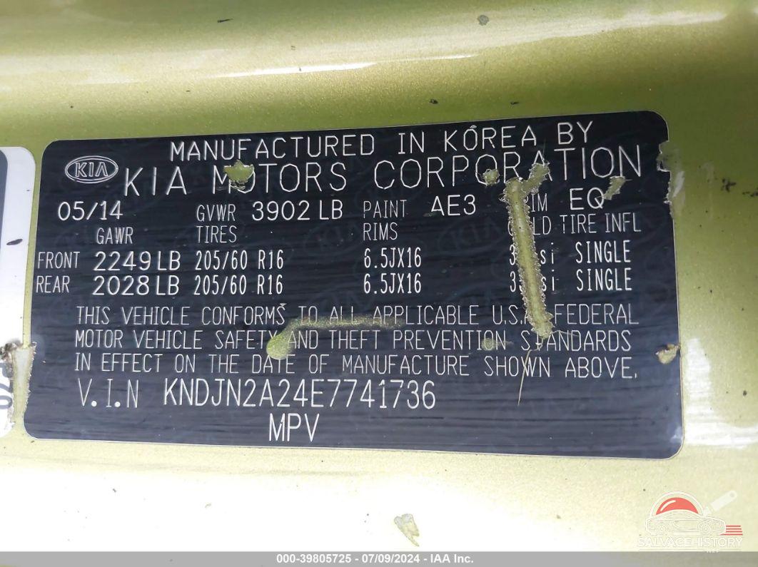 KNDJN2A24E7741736 2014 KIA SOUL photo no. 9