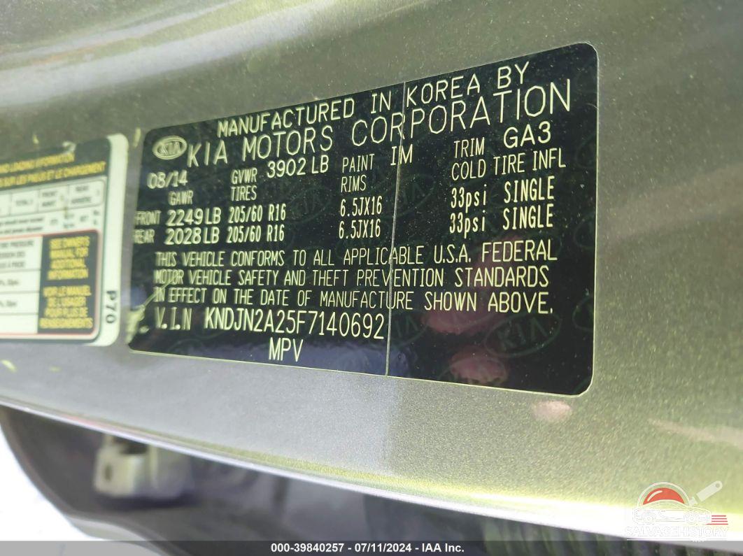 KNDJN2A25F7140692 2015 KIA SOUL photo no. 9